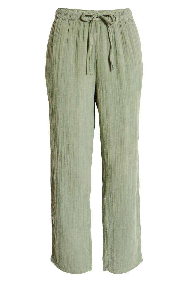 Textured Cotton Pull-On Pants, Main, color, GREEN DUNE