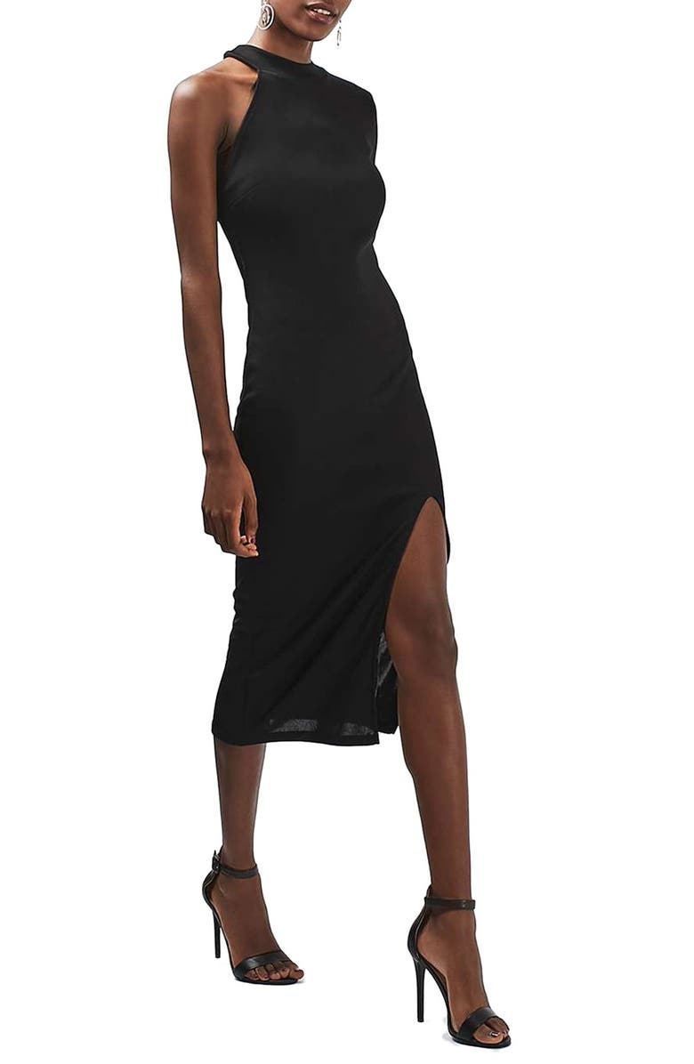 Topshop One Sleeve Ribbed Midi Dress, Main, color,