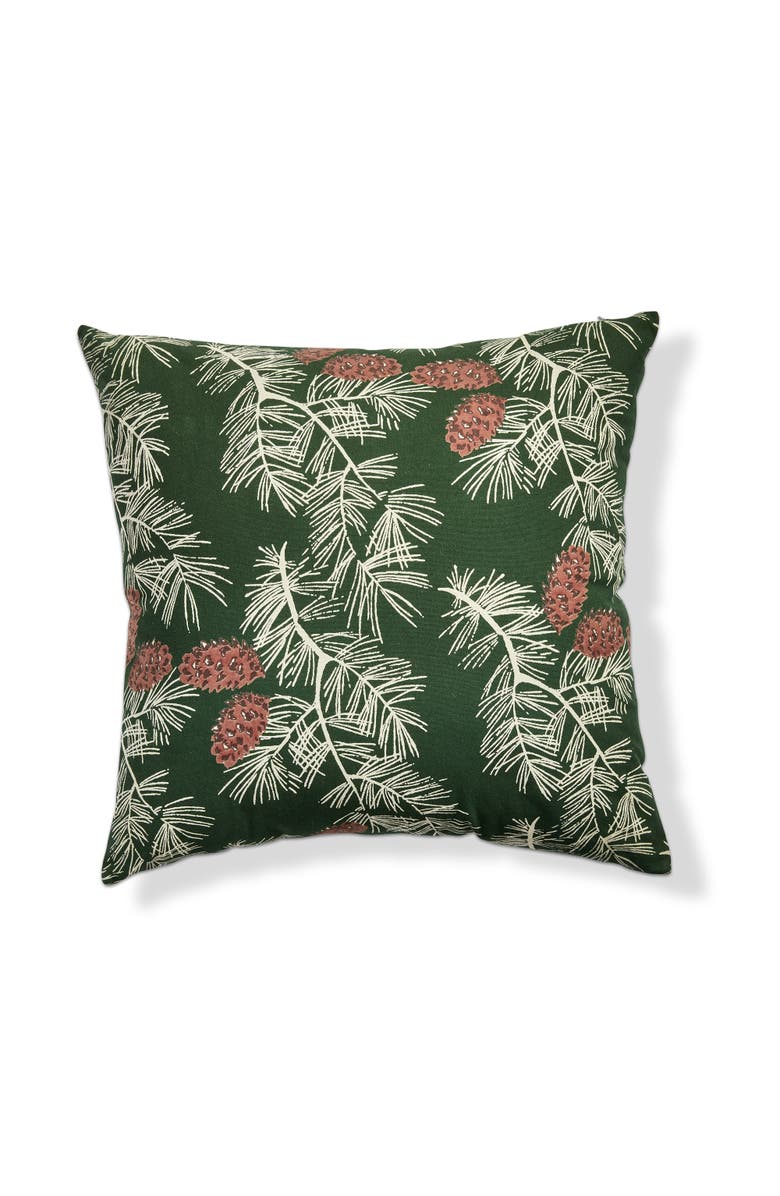 tag Wilde Pinecone Green Multi Cotton Throw Pillow for Christmas, Main, color, 