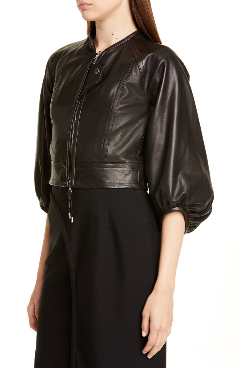 Yigal Azrouël Crop Lambskin Leather Jacket, Alternate, color, 