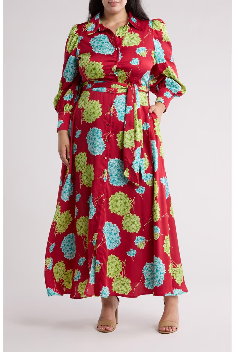 Haiti Long Sleeve Maxi Shirtdress, Main, color, TOSSED HYDRANGEA