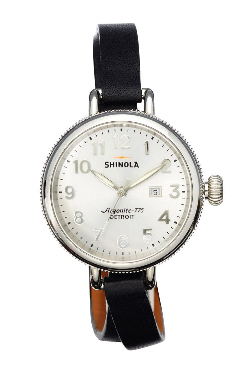 Shinola 'The Birdy' Double Wrap Leather Strap Watch, 34mm, Alternate, color,