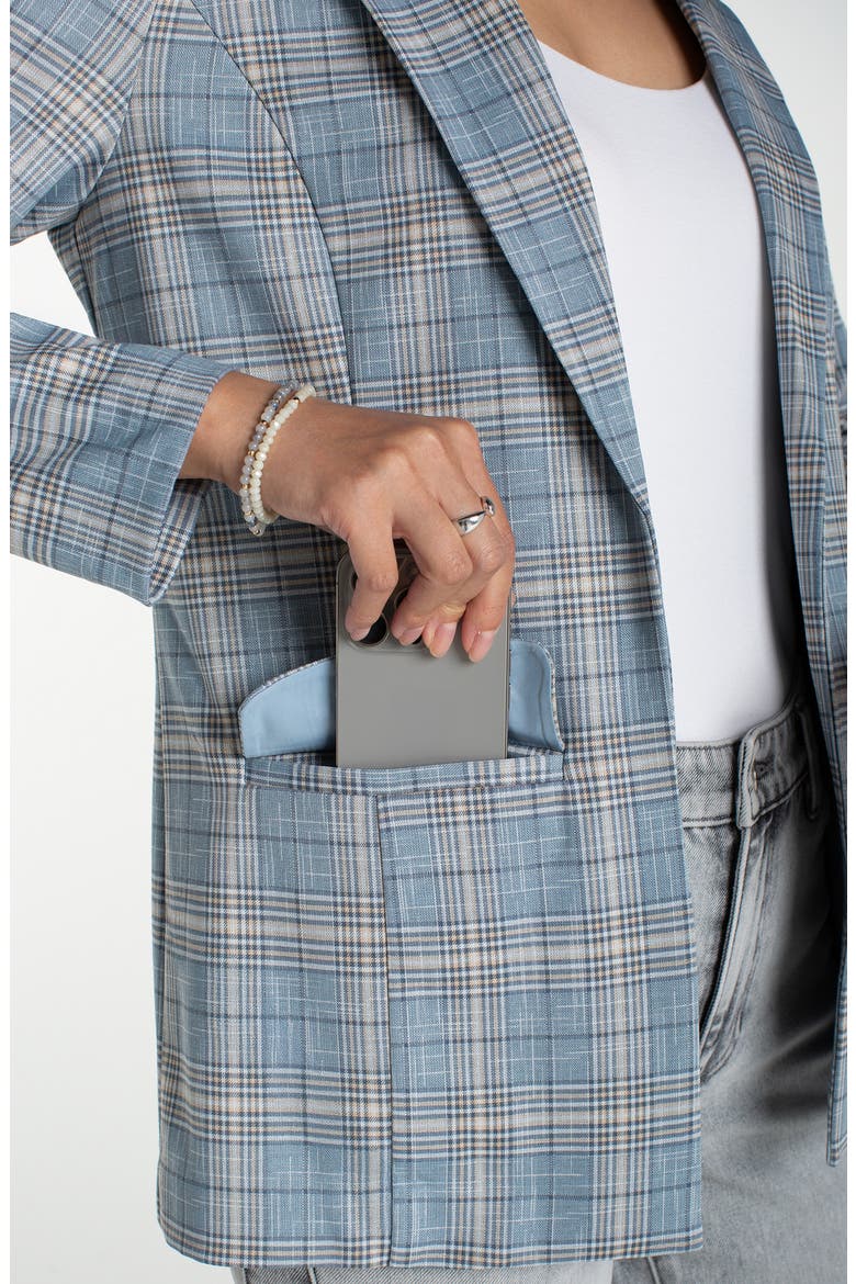 Plaid Open Front Boyfriend Blazer, Alternate, color, SHADOW BLUE