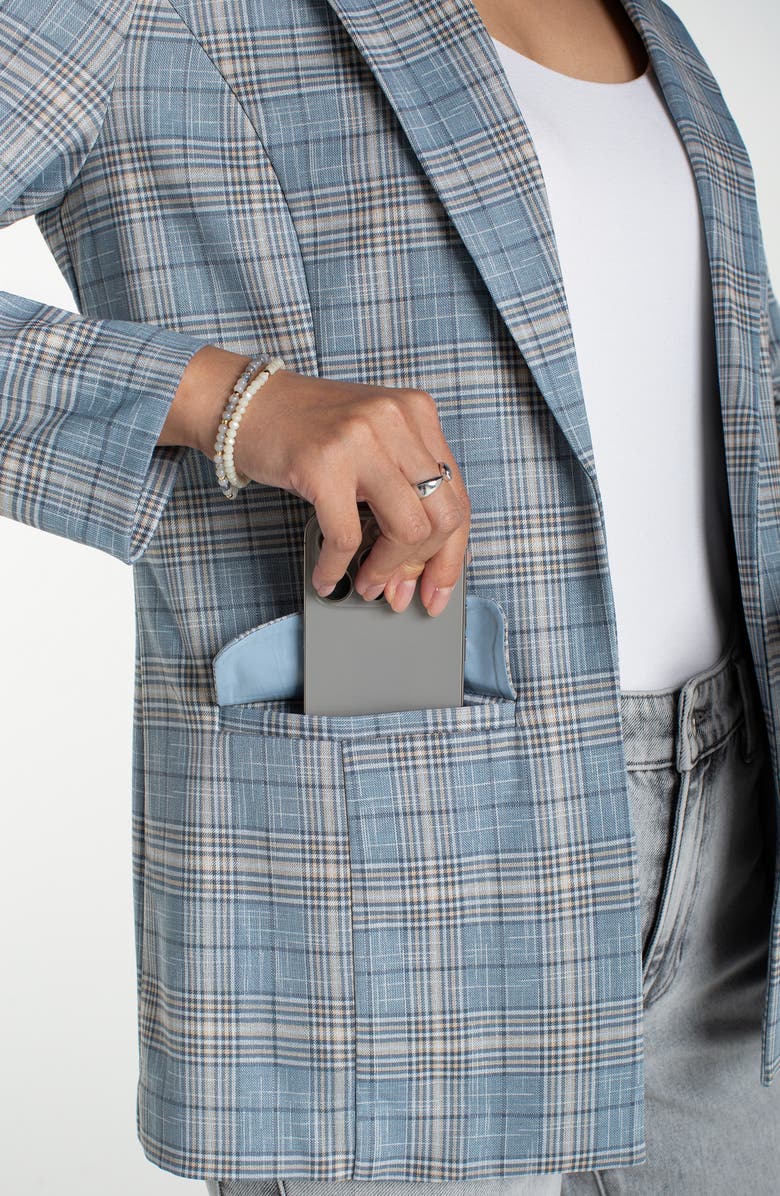 Liverpool Los Angeles Plaid Open Front Boyfriend Blazer, Alternate, color, Shadow Blue