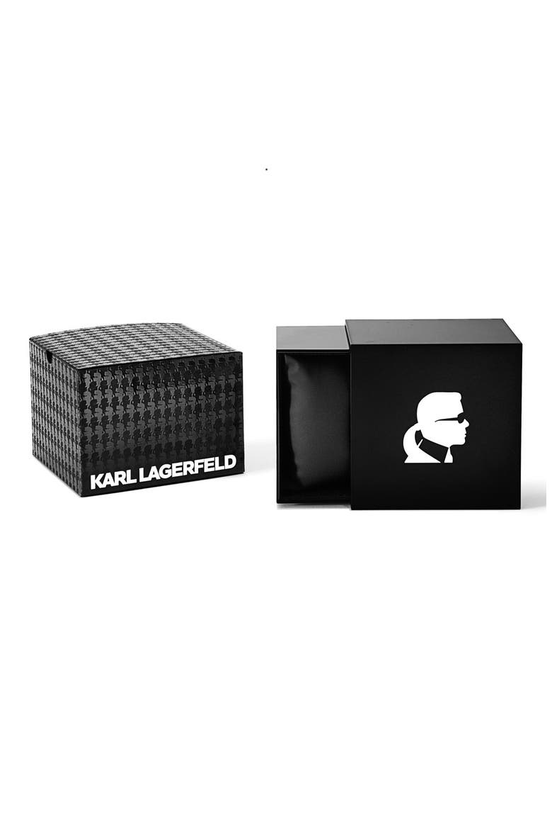 KARL LAGERFELD '7' Faceted Bezel Bracelet Watch, 44mm, Alternate, color, BLACK
