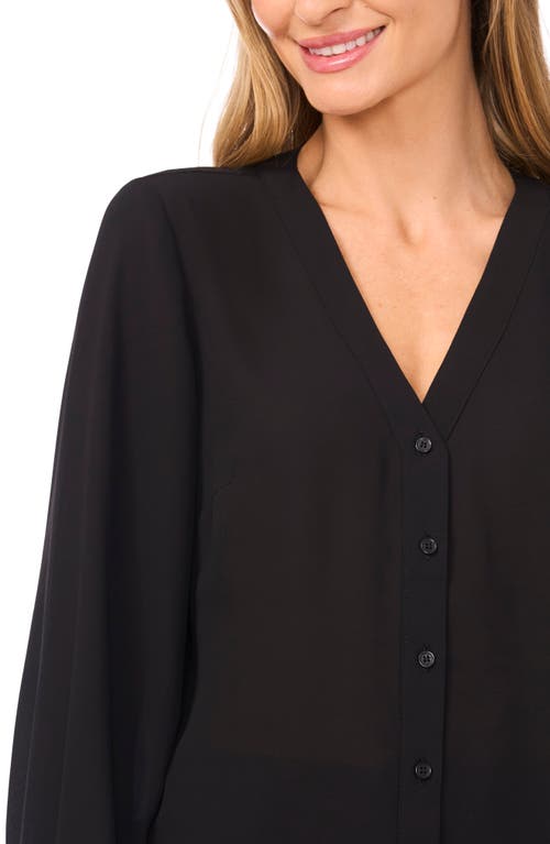 Cece Tie Cuff Button-up Top In Black