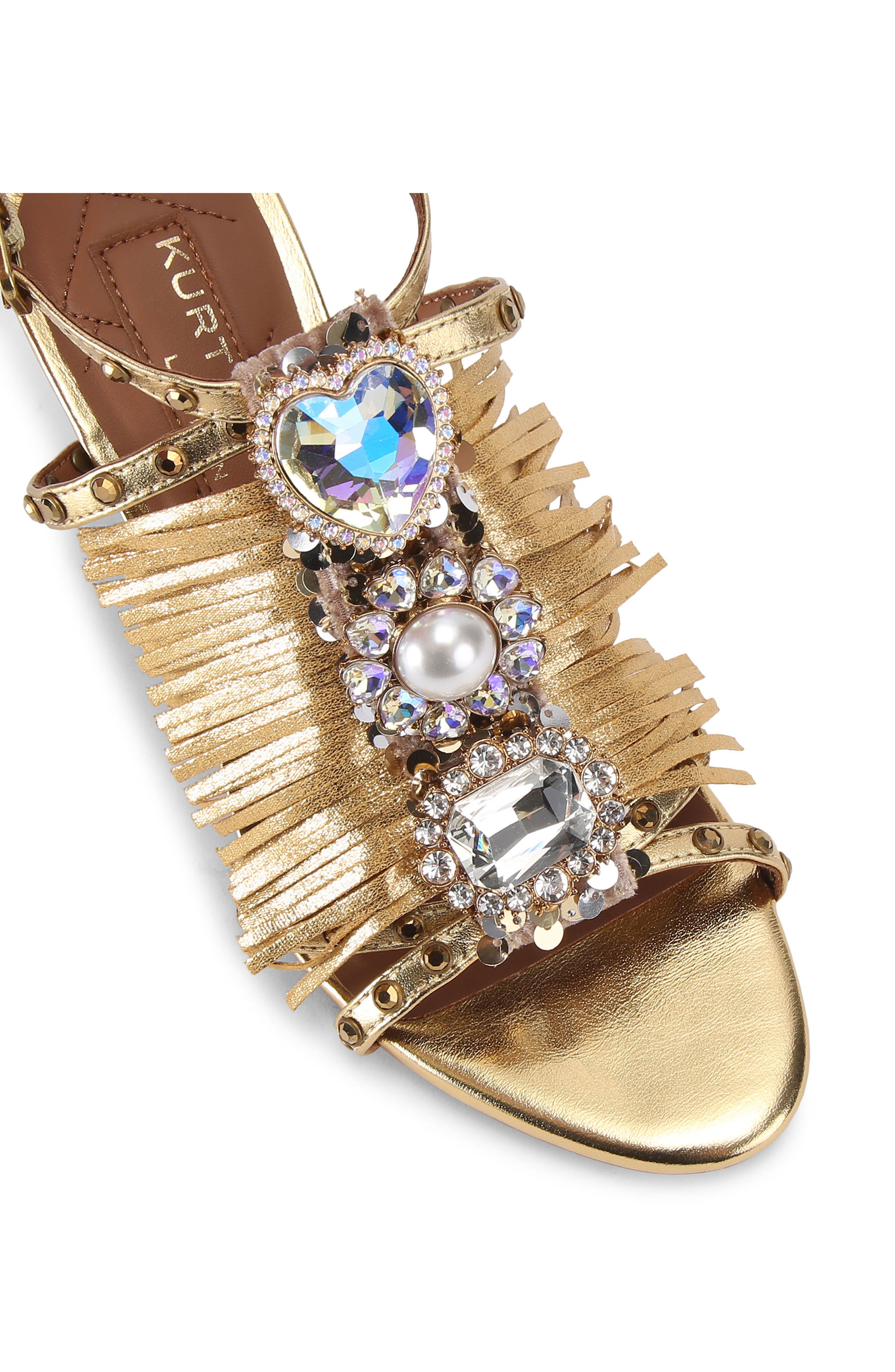 Kurt Geiger London Jewel Fringe Ankle Strap Sandal, Alternate, color, Gold