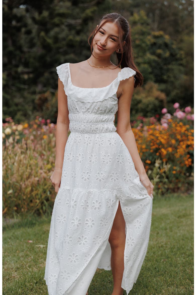 Elywn Embroidered Eyelet Cotton Maxi Dress, Alternate, color, WHITE
