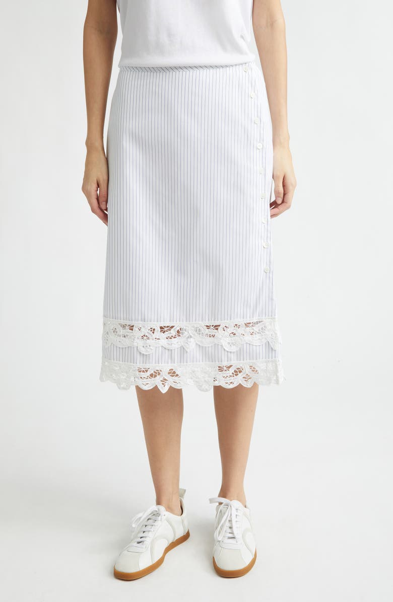 EENK Stripe Lace Trim Cotton Skirt, Main, color, Ivory/ Black