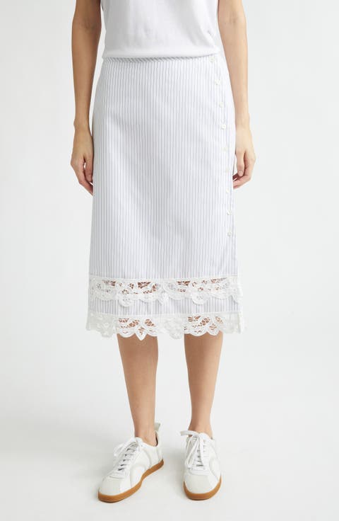 Stripe Lace Trim Cotton Skirt