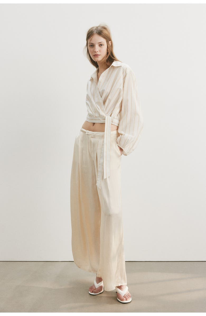 H&M Cotton Wrap Shirt, Alternate, color, Cream/Striped