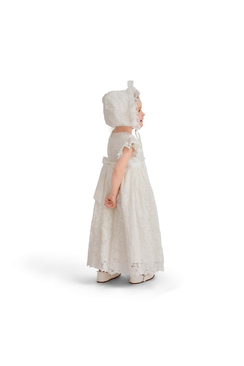 Velloria Lace Christening Dress with Bonnet, Alternate, color, White