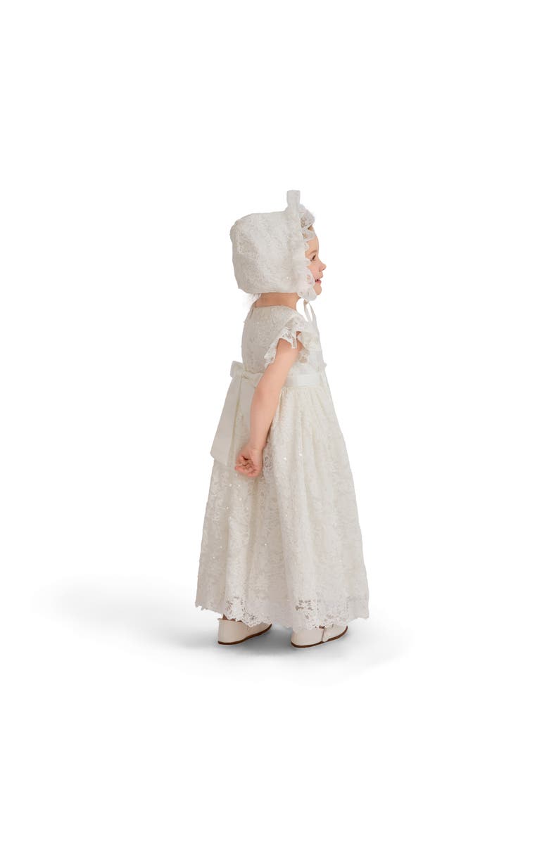 Tulleen Velloria Lace Christening Dress with Bonnet, Alternate, color, White