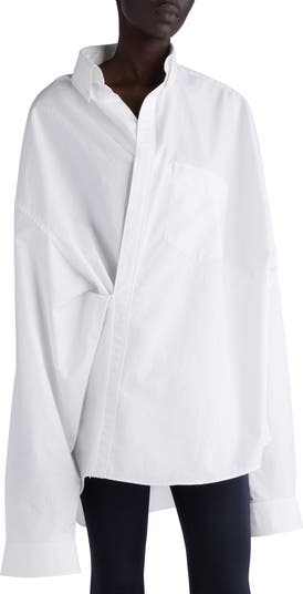 Tシャツ・カットソー BALENCIAGA FW25 White poplin shirt (839277TRM28 9000) Balenciaga Asymmetric Oversize Cotton Poplin Wrap Shirt