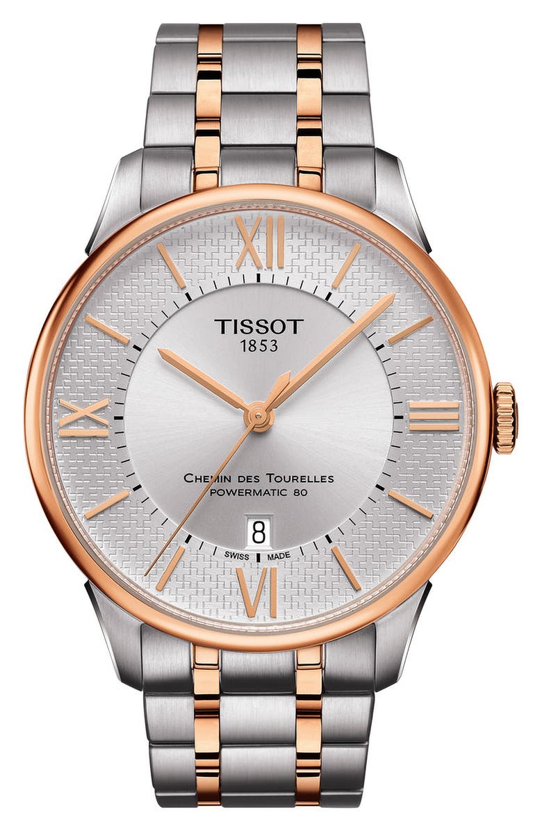 Tissot Chemin Des Tourelles Automatic Bracelet Watch, 42mm, Main, color, Two Tone/ Silver/ Rose Gold