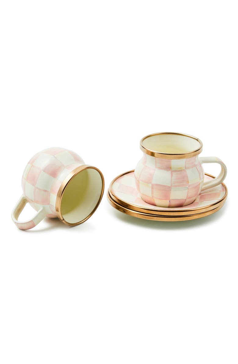 MACKENZIE CHILDS Rosy Check<sup>®</sup> Set of 2 Espresso Cups & Saucers, Alternate, color, Rosy