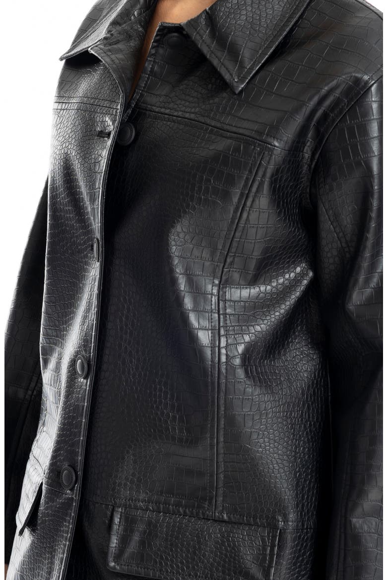 Oversize Croc-Embossed Faux Leather Jacket, Alternate, color, BLACK