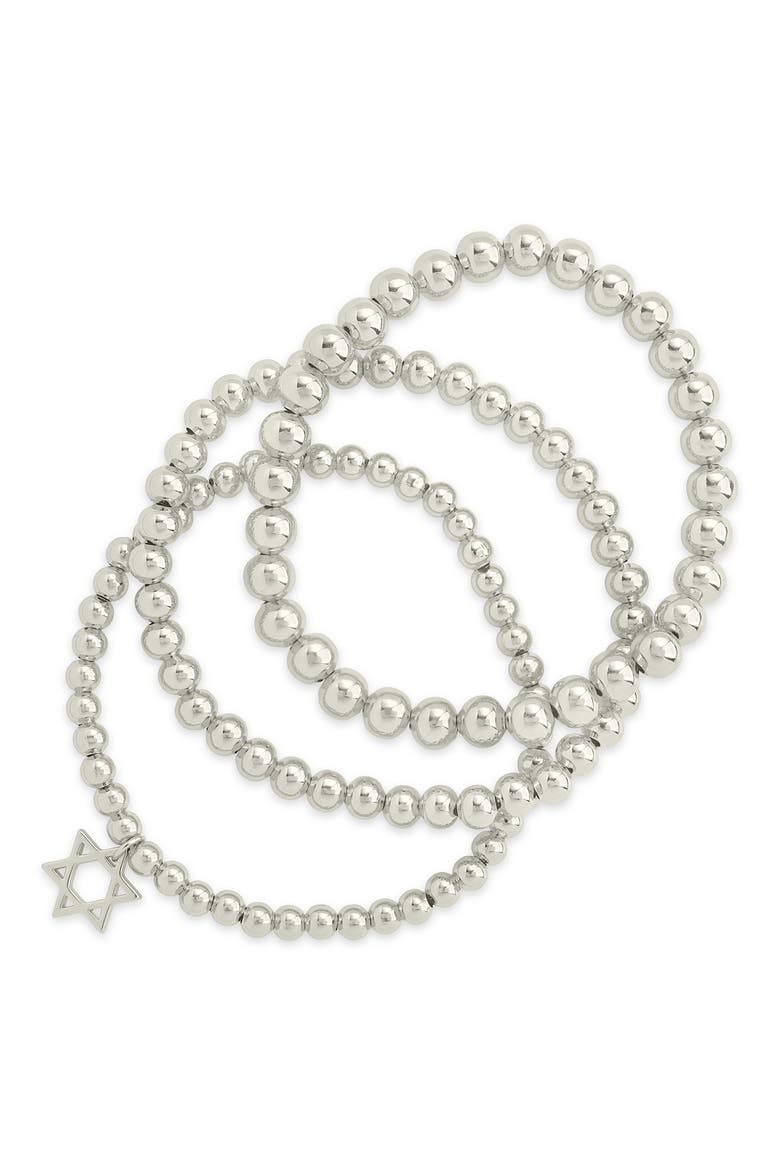 Nessa Star of David 3-Pack Beaded Bracelets, Main, color, SILVER