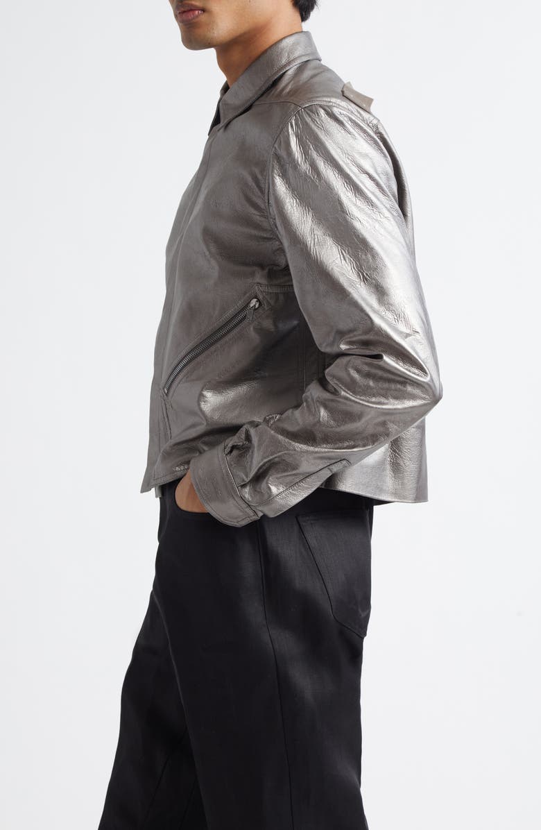 Rick Owens Tour Alice Metallic Leather Jacket, Alternate, color, Gunmetal