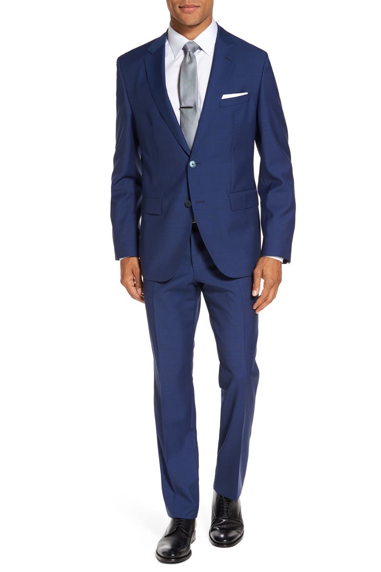 Trim Fit Solid Wool Suit, Main, color, BRIGHT BLUE