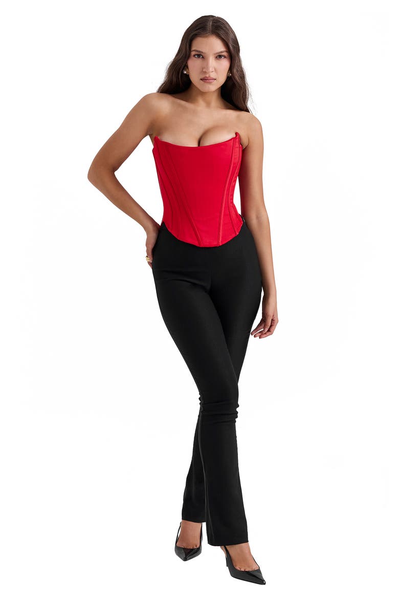 Genevieve Strapless Satin Corset Top, Alternate, color, SALSA