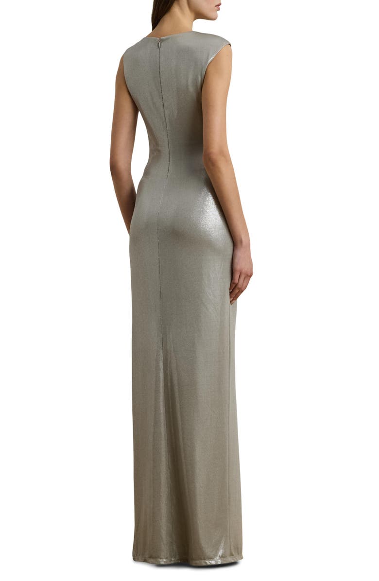 Lauren Ralph Lauren Buckle Detail Metallic Sheath Gown, Alternate, color, Bright Nickel/ Silver Foil