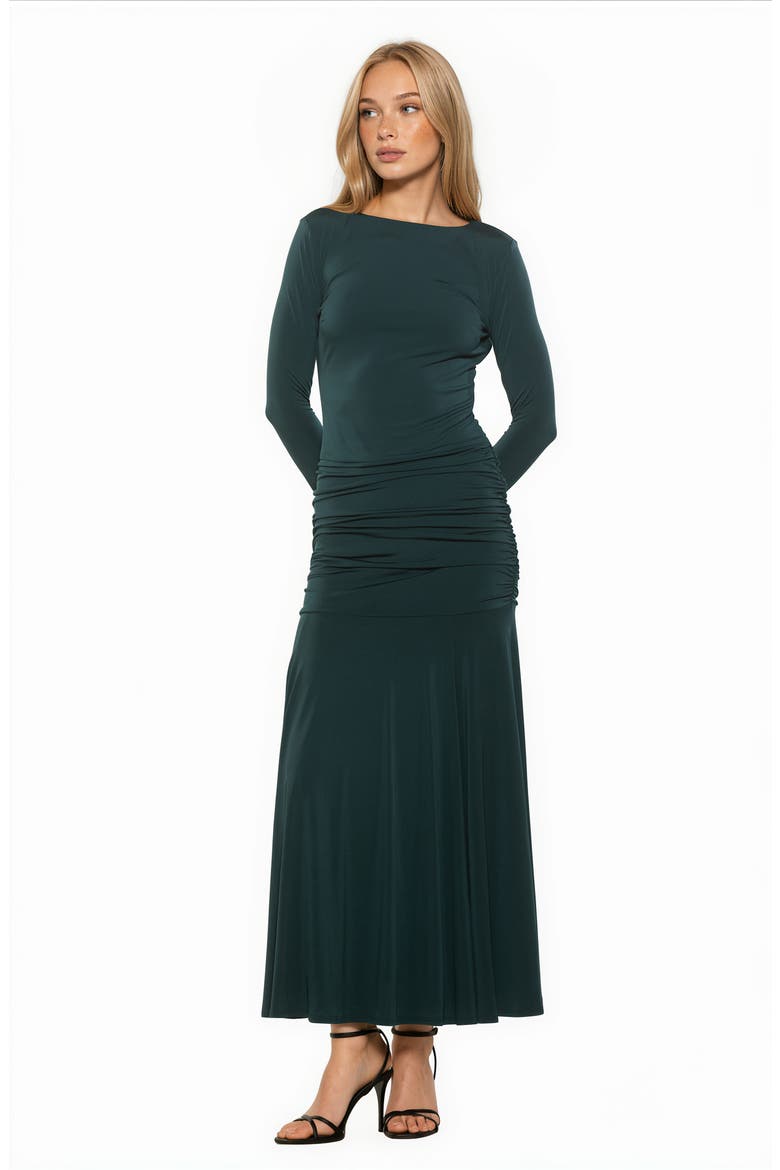 Aurelian Boatneck Draped Maxi Dress, Alternate, color, EMERALD
