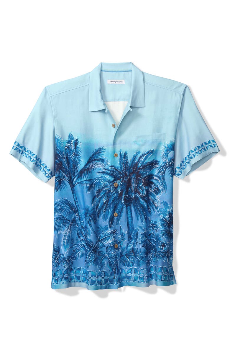 Tommy Bahama Hibiscus Hues Short Sleeve Silk Button-Up Shirt, Main, color, Vacation Blue