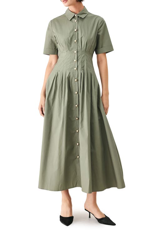 Pleated Cotton Shirtdress