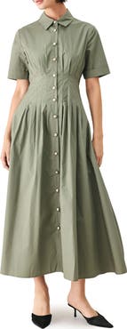 FREEMARKET Pleated Cotton Shirtdress