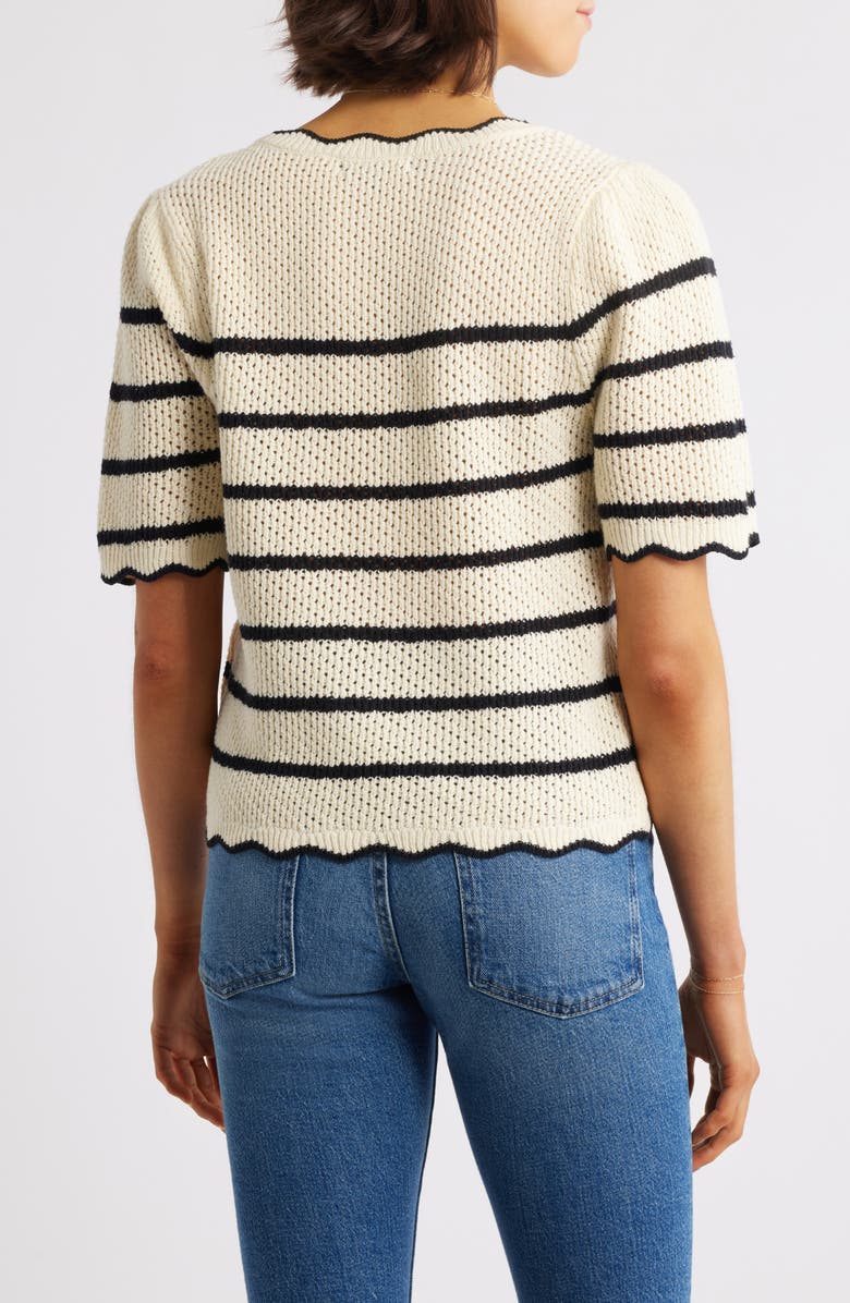 Wit & Wisdom Stripe Scallop Edge Short Sleeve Sweater, Alternate, color, 