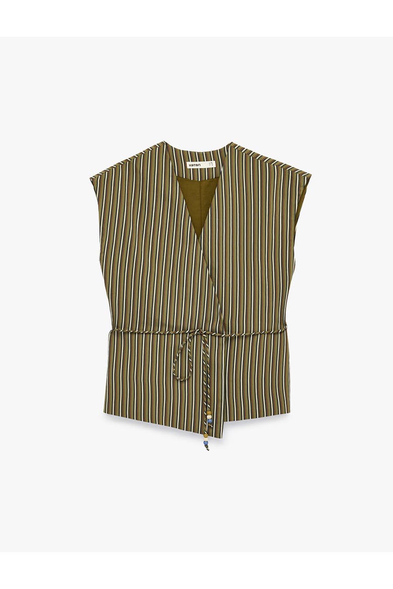 Sleeveless V-Neck Striped Wrap Top, Alternate, color, KHAKI STRIPE