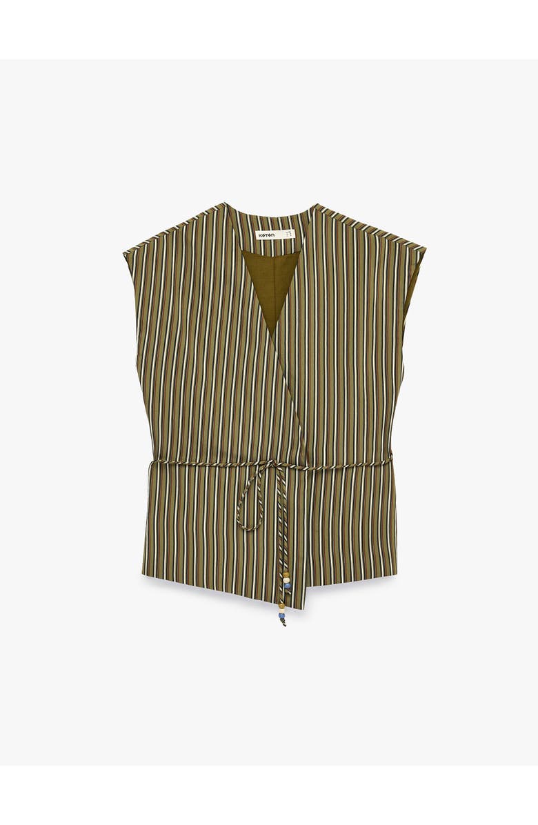 Koton Sleeveless V-Neck Striped Wrap Top, Alternate, color, Khaki Stripe