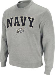 COLOSSEUM Men's Colosseum Heather Gray Navy Midshipmen Arch & Logo Crew Neck Sweatshirt