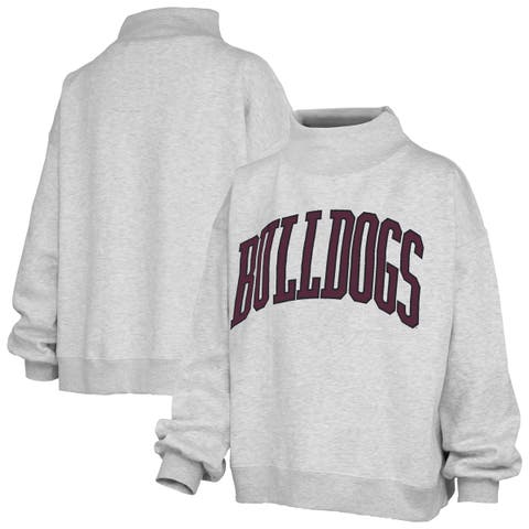 Women's Pressbox Heather Gray Mississippi State Bulldogs Oversized Nelson Mock Neck Sweatshirt