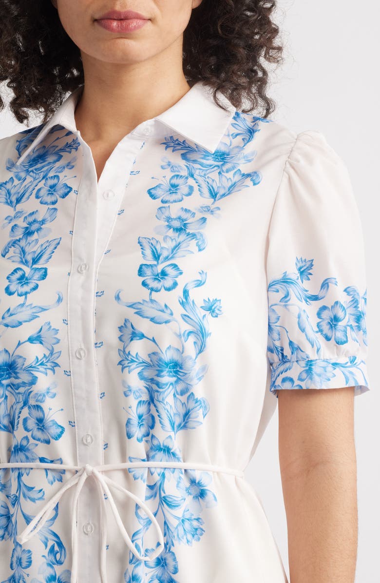 Julia Jordan Floral Placement Print Puff Sleeve Shirtdress, Alternate, color, Ivory Blue