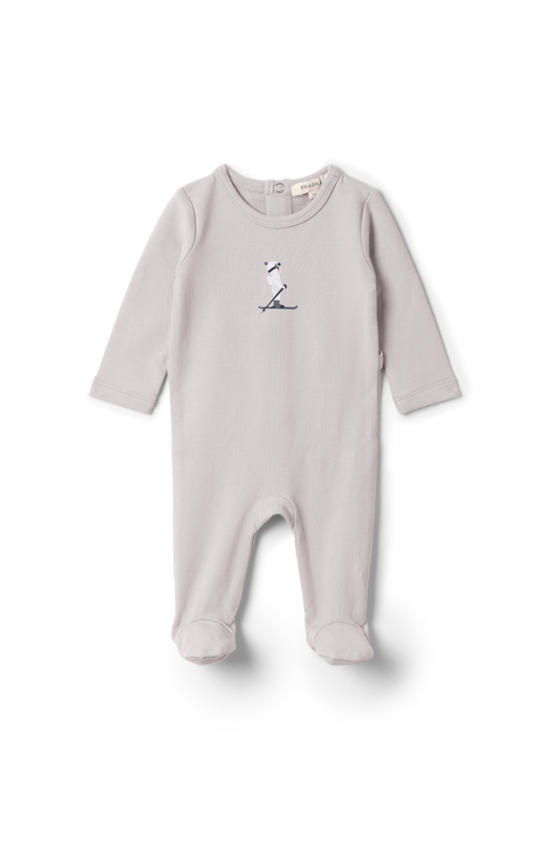Fragile Ski Print French Fleece Romper, Main, color, Cloud