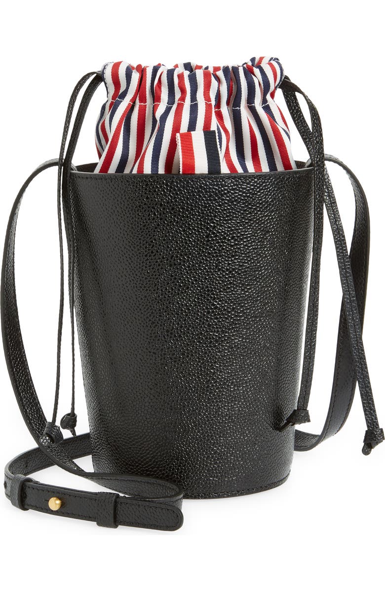 Thom Browne Mini Calfskin Leather Bucket Bag, Main, color,