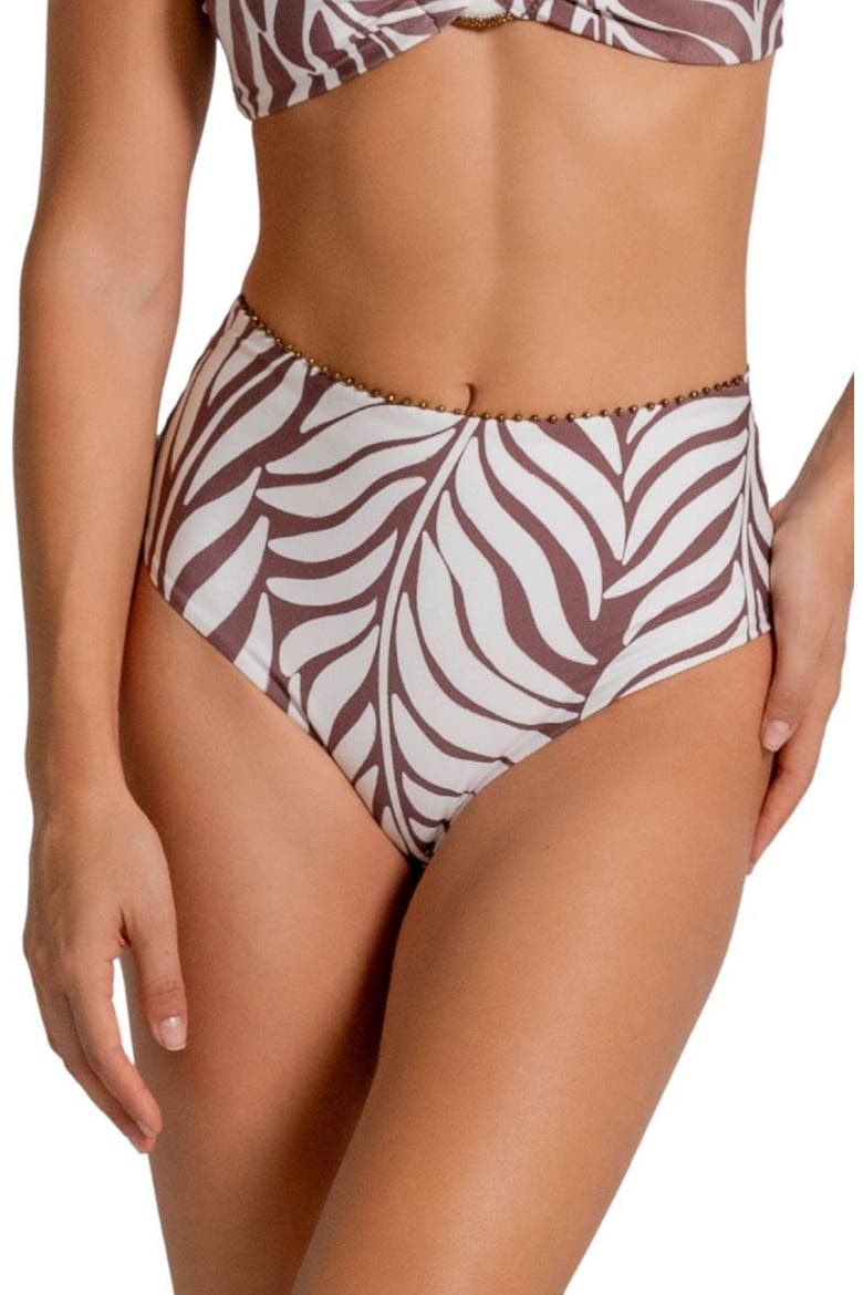 Bead Trim Tie Back High Waist Bikini Bottoms, Main, color, VANILLA CUSTARD