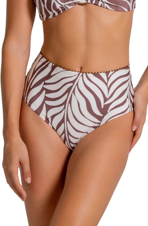 Bead Trim Tie Back High Waist Bikini Bottoms
