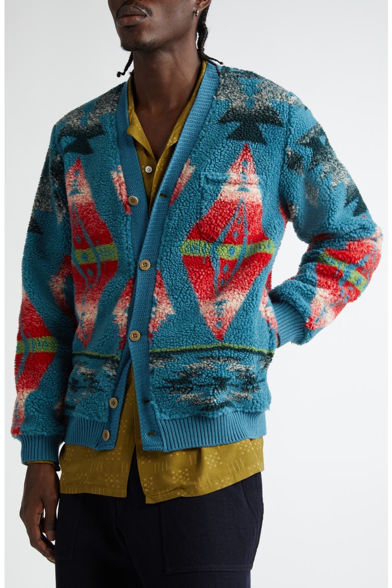 Boa Jacquard Cardigan, Alternate, color, TURQUOISE