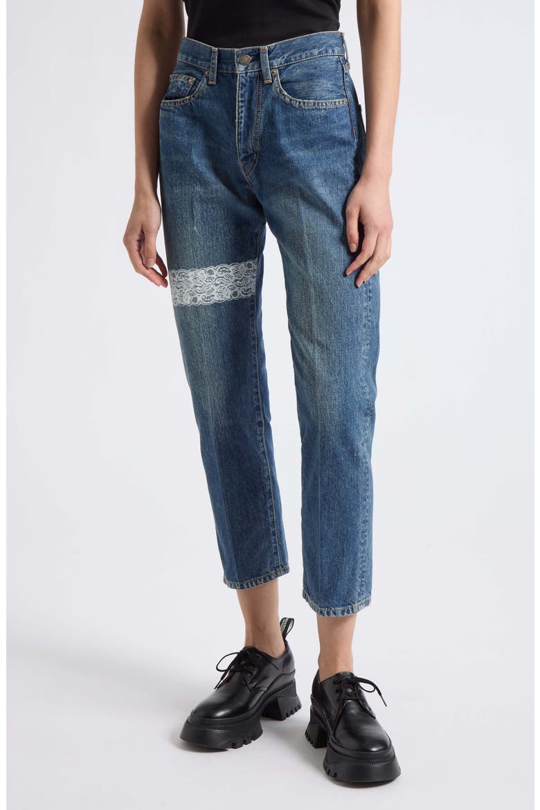 Lace Detail Straight Leg Jeans, Main, color, INDIGO