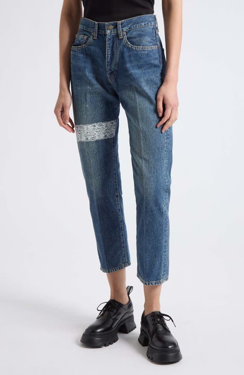 Lace Detail Straight Leg Jeans
