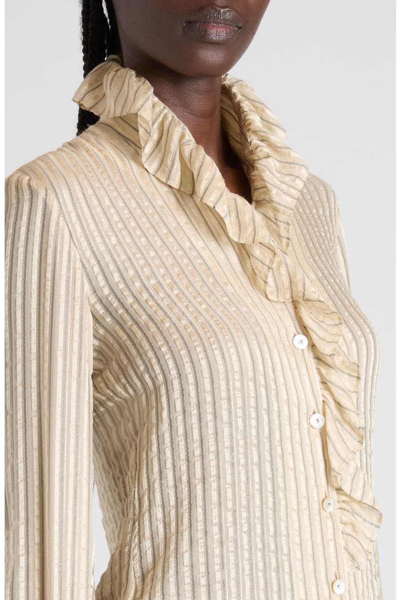 Metallic Stripe Silk Seersucker Shirt, Alternate, color, NATURAL MULTI
