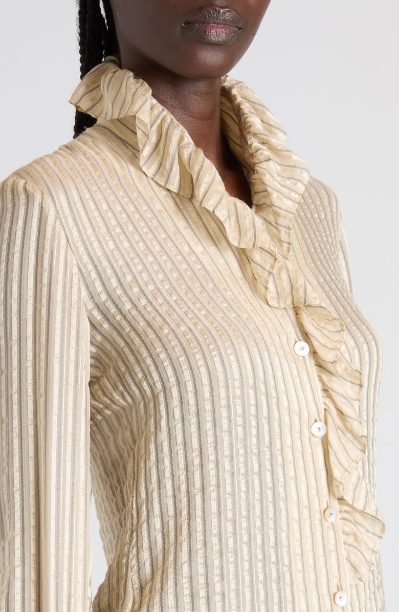 Valentino Metallic Stripe Silk Seersucker Shirt, Alternate, color, Natural Multi