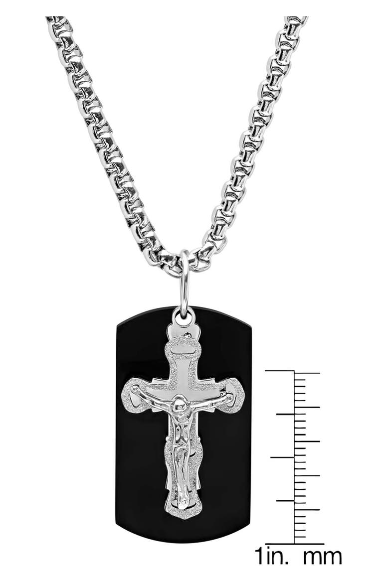 Cross Dog Tag Pendant Necklace, Alternate, color, BLACK