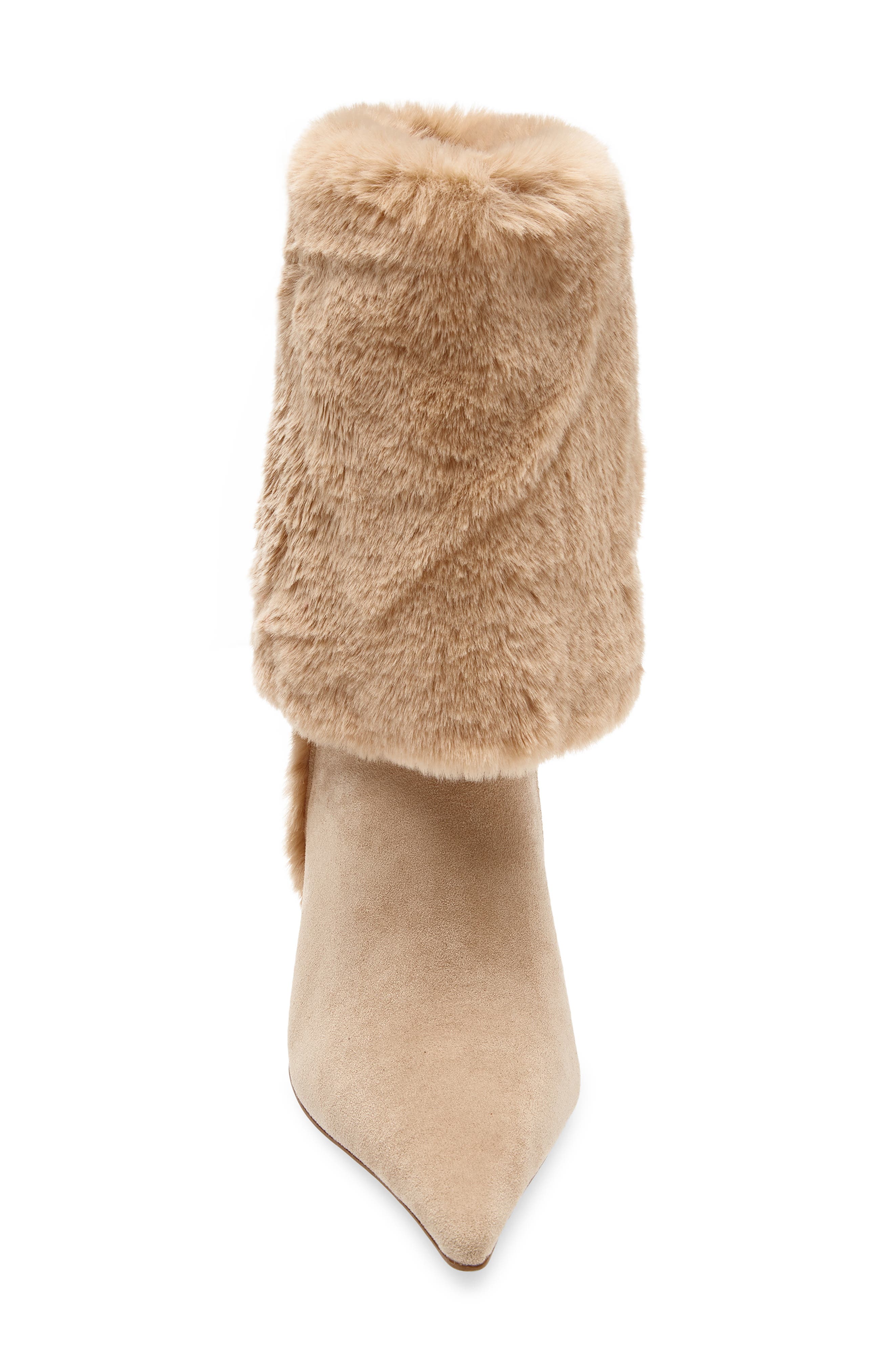 Jeffrey Campbell Fennec Faux Fur Cuff Bootie, Alternate, color, Beige Suede Combo