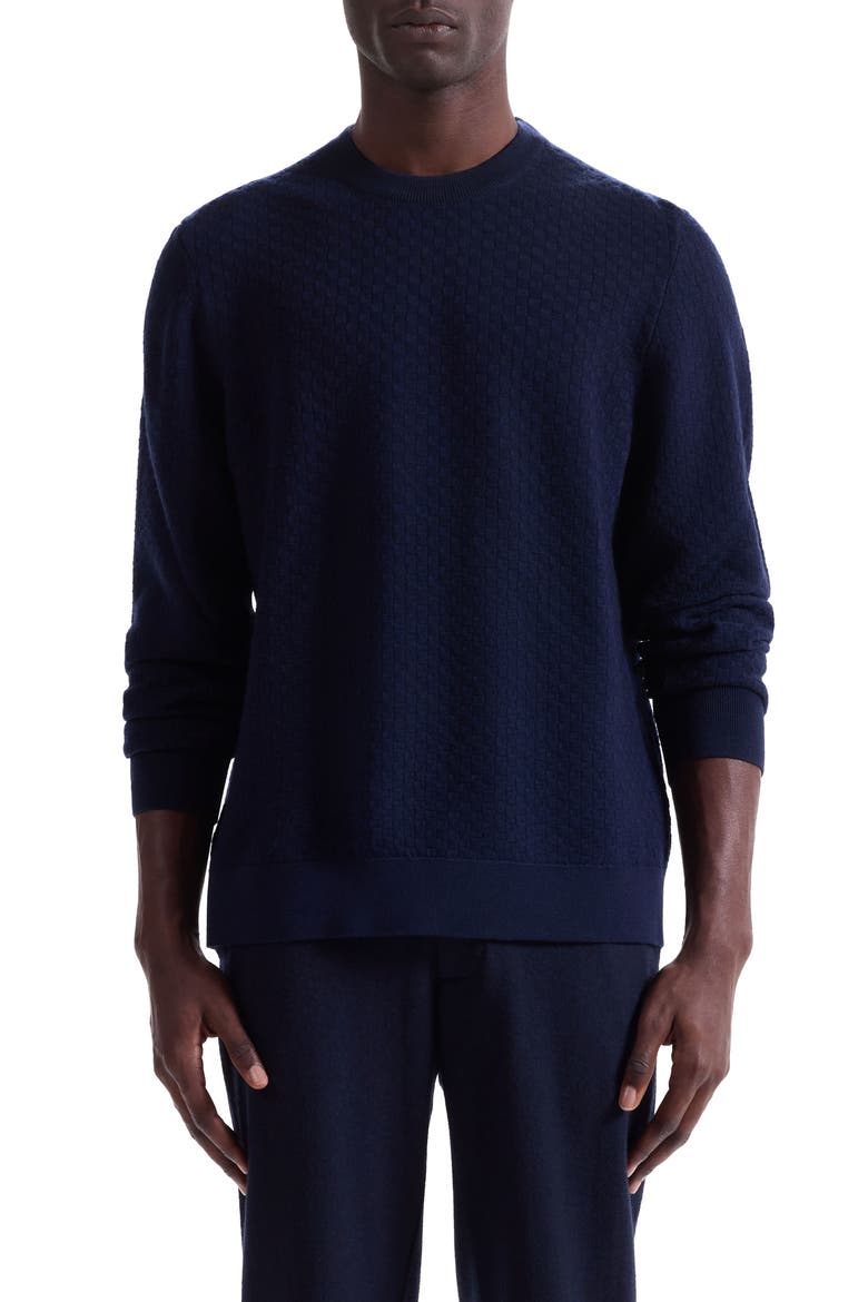 Basketweave Stitch Merino Wool Sweater, Main, color, NAVY