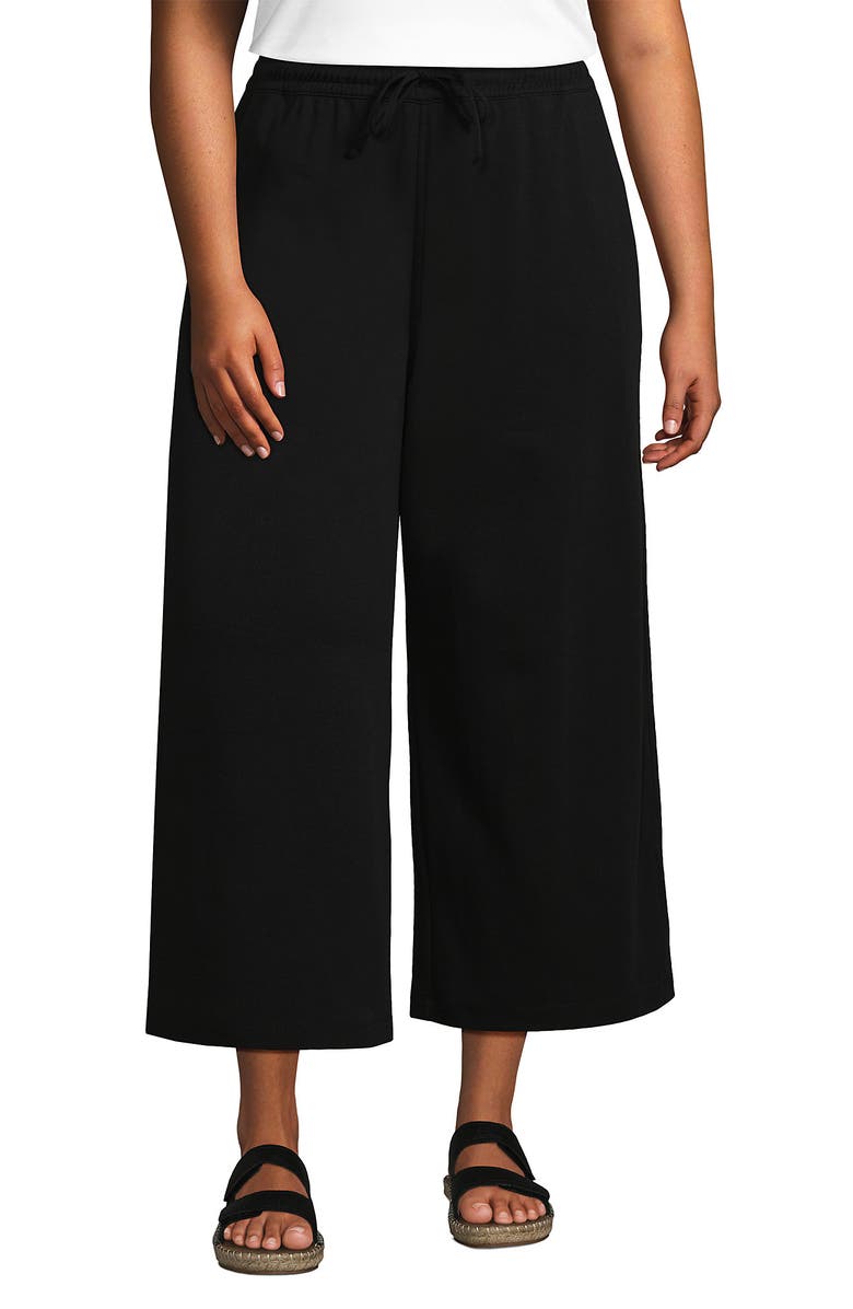 Lands
 End Sport Knit Pull On Drawstring Wide Leg Crop Pants, Main, color, Black