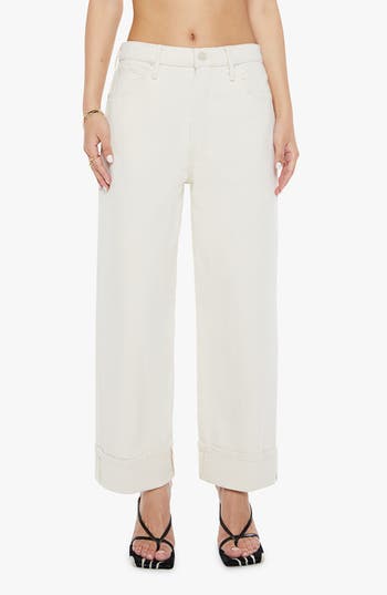 Mother The Spitfire Cuffed Ankle Wide Leg Jeans In White